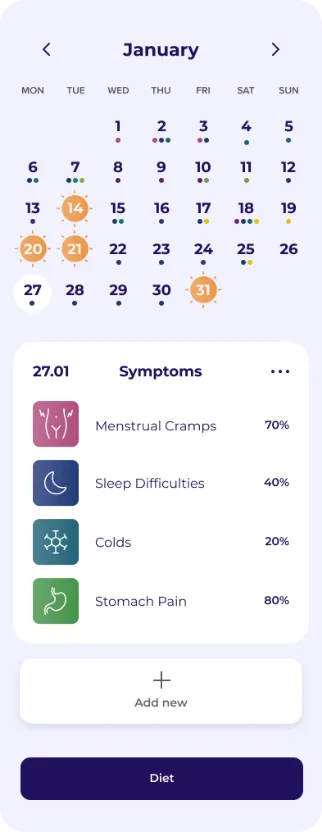 PhenomX – health data input and monitoring screen