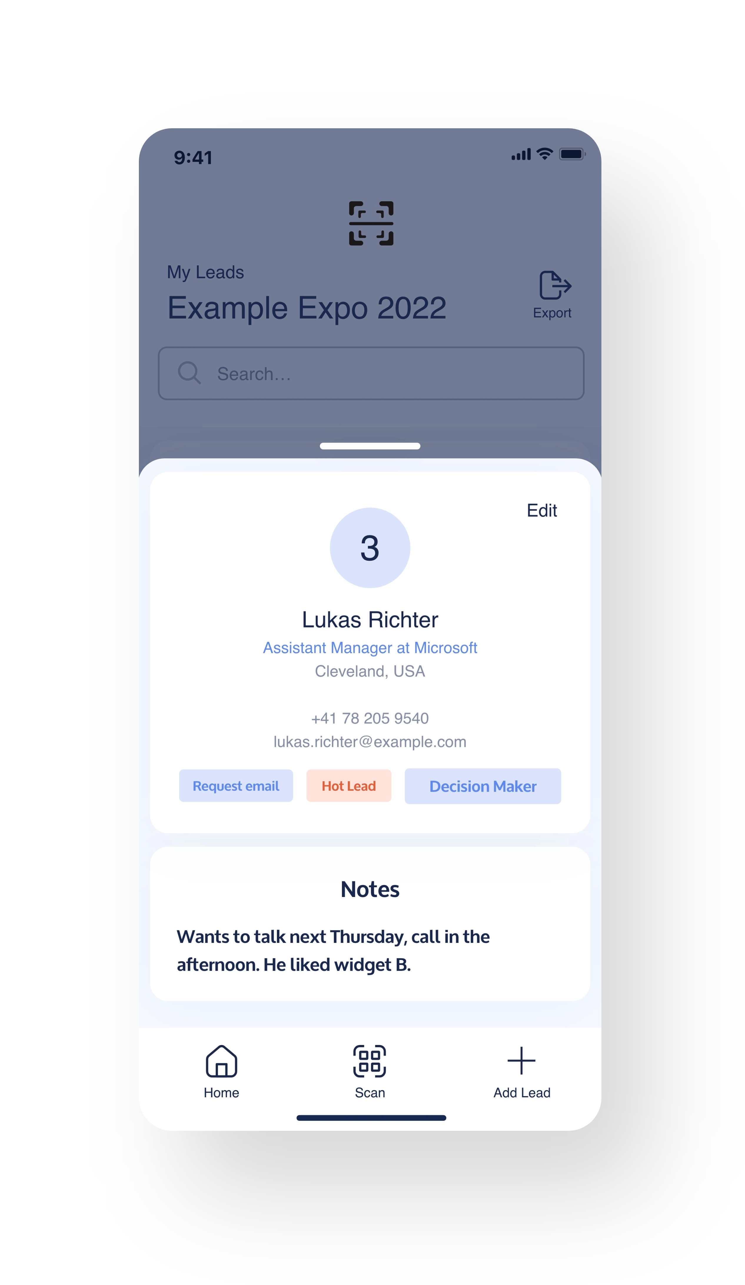 QR Lead Capture – UI design for event lead management and tagging