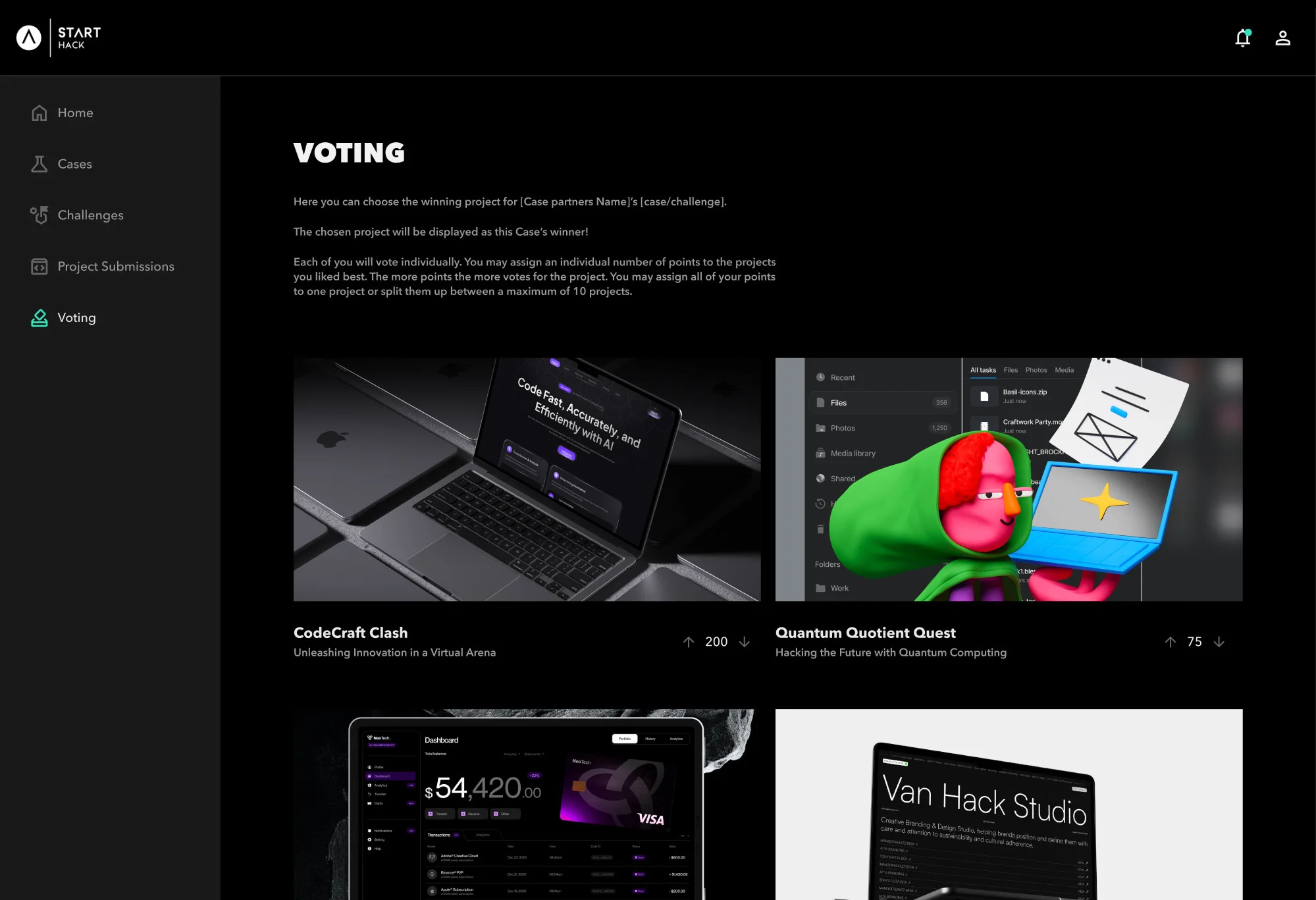 START Hack – event platform UI design and participant flow